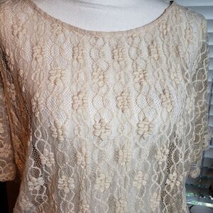 Lovely Antique Floral Lace Sheer Top womens size M Western Blouse Boat Neck